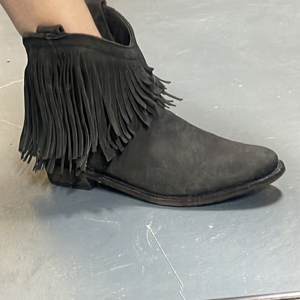 Liberty black fringe booties
